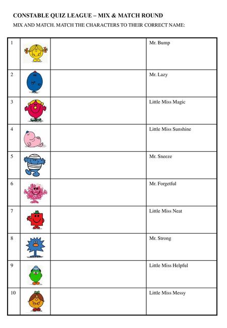 CONSTABLE QUIZ LEAGUE – MIX & MATCH ROUND