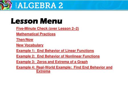 Five-Minute Check (over Lesson 2–2) Mathematical Practices Then/Now