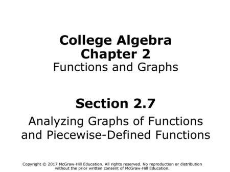 College Algebra Chapter 2 Functions and Graphs