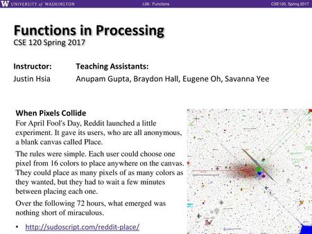 Functions in Processing CSE 120 Spring 2017