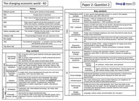 Paper 2: Question 2 The changing economic world - KO Key content