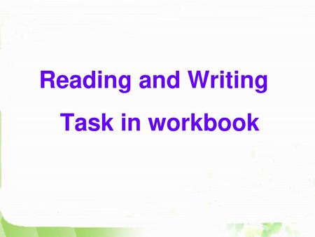 Reading and Writing Task in workbook