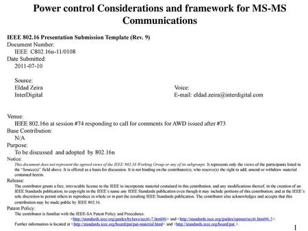 Power control Considerations and framework for MS-MS Communications