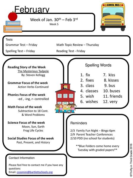 Week of Jan. 30th – Feb 3rd Week 5 Reading Story of the Week