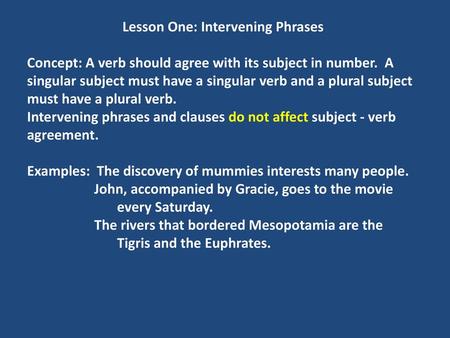 Lesson One: Intervening Phrases