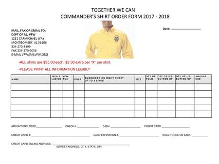 COMMANDER’S SHIRT ORDER FORM