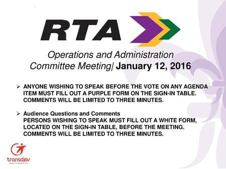 Operations and Administration Committee Meeting| January 12, 2016