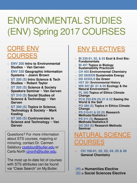 ENVIRONMENTAL STUDIES (ENV) Spring 2017 COURSES