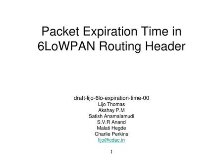 Packet Expiration Time in 6LoWPAN Routing Header