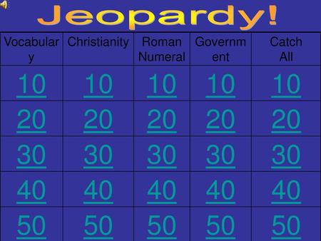 Vocabulary Christianity Roman Numeral Government Catch