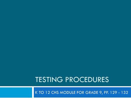 K TO 12 CHS MODULE FOR GRADE 9, PP