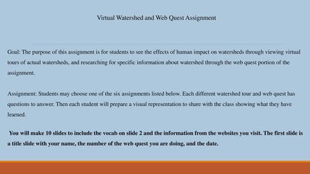 Virtual Watershed and Web Quest Assignment