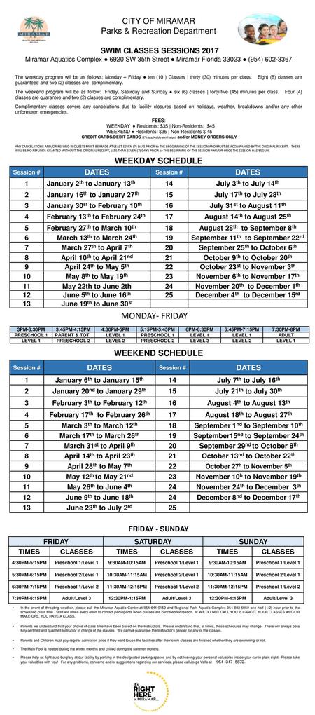 MONDAY- FRIDAY CITY OF MIRAMAR Parks & Recreation Department