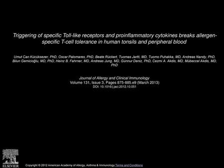 Triggering of specific Toll-like receptors and proinflammatory cytokines breaks allergen- specific T-cell tolerance in human tonsils and peripheral blood 