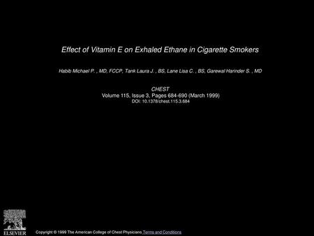 Effect of Vitamin E on Exhaled Ethane in Cigarette Smokers