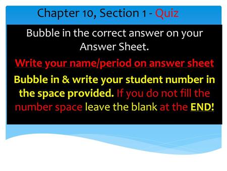 Write your name/period on answer sheet