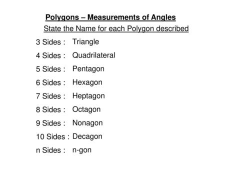 Polygons – Measurements of Angles