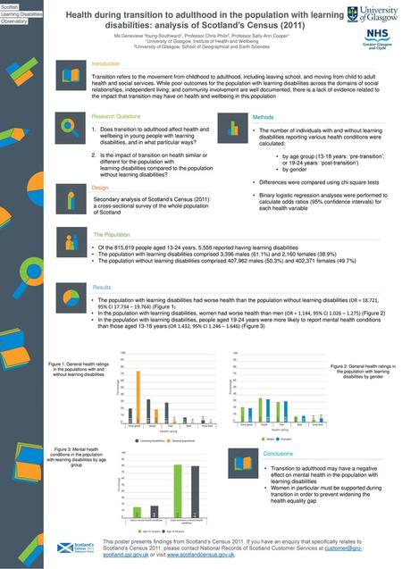 Health during transition to adulthood in the population with learning disabilities: analysis of Scotland’s Census (2011) Ms Genevieve Young-Southward1,