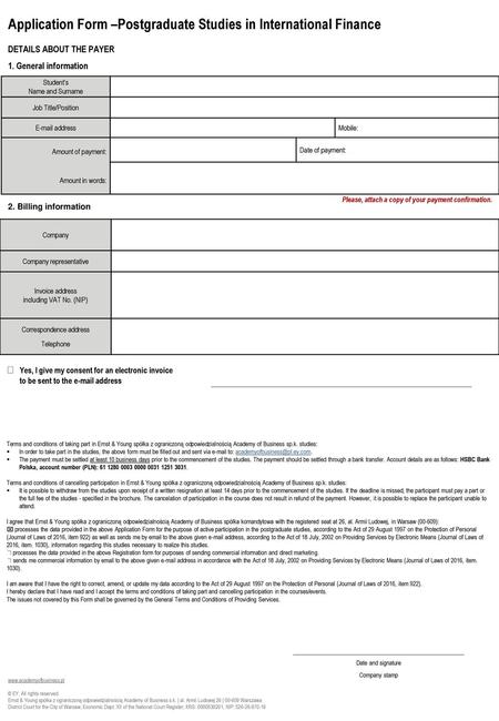 Application Form –Postgraduate Studies in International Finance