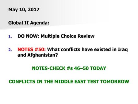 CONFLICTS IN THE MIDDLE EAST TEST TOMORROW