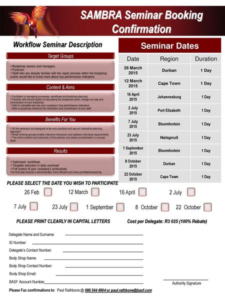 SAMBRA Seminar Booking Confirmation Workflow Seminar Description