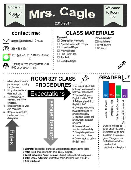 Mrs. Cagle Expectations Consequences Rules contact me: CLASS MATERIALS