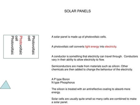 SOLAR PANELS Photovoltaic cell Photovoltaic