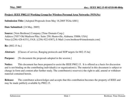 Submission Title: [Adopted Proposals from May 18,2005 TG4a AM1]