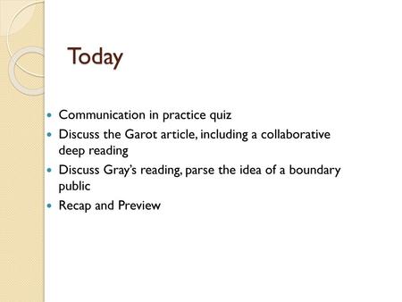 Today Communication in practice quiz