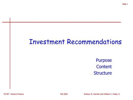 Investment Recommendations