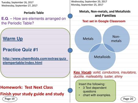 Metals, Non-metals, and Metalloids