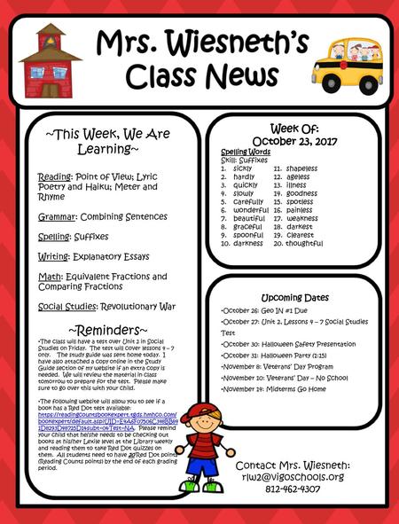 Mrs. Wiesneth’s Class News