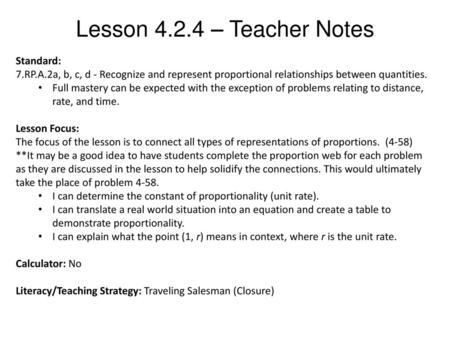 Lesson – Teacher Notes Standard: