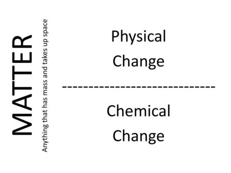 MATTER Anything that has mass and takes up space