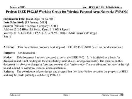 doc.: IEEE sru <month year> January, 2013