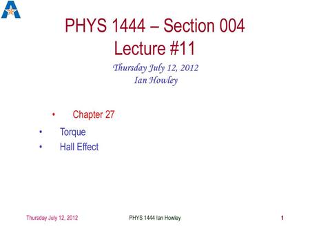 PHYS 1444 – Section 004 Lecture #11