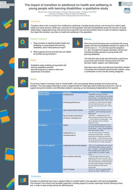 The impact of transition to adulthood on health and wellbeing in young people with learning disabilities: a qualitative study Ms Genevieve Young-Southward1,