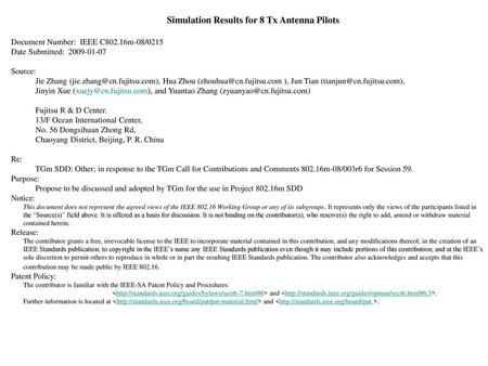 Simulation Results for 8 Tx Antenna Pilots