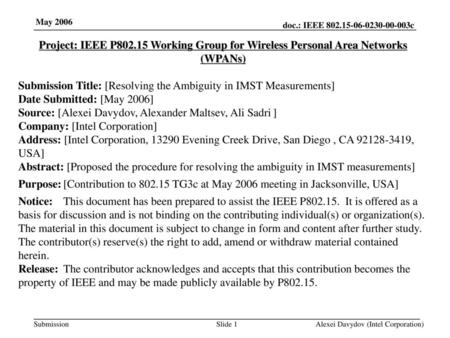 Submission Title: [Resolving the Ambiguity in IMST Measurements]