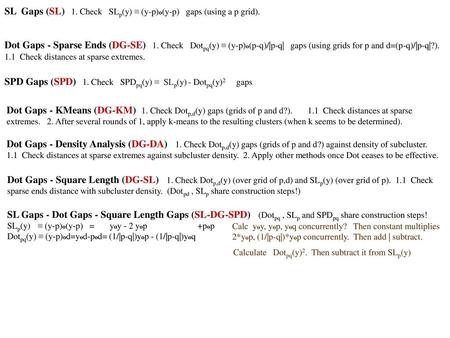 SL Gaps (SL) 1. Check SLp(y) ≡ (y-p)o(y-p) gaps (using a p grid).