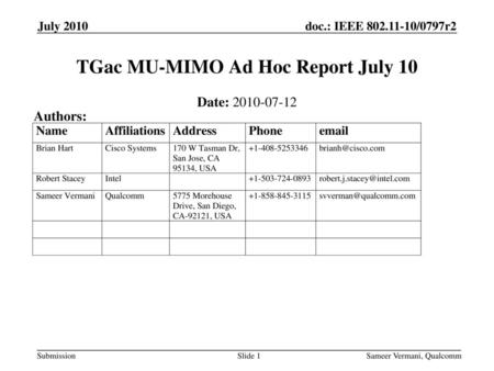 TGac MU-MIMO Ad Hoc Report July 10