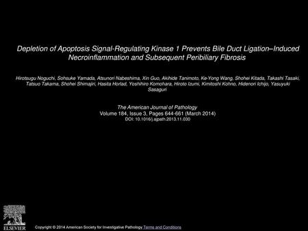 Depletion of Apoptosis Signal-Regulating Kinase 1 Prevents Bile Duct Ligation–Induced Necroinflammation and Subsequent Peribiliary Fibrosis  Hirotsugu.