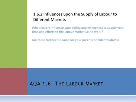 1.6.2 Influences upon the Supply of Labour to