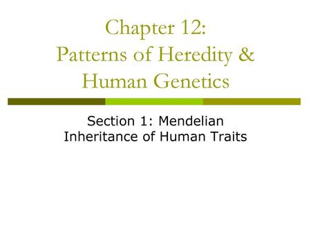 Chapter 12: Patterns of Heredity & Human Genetics