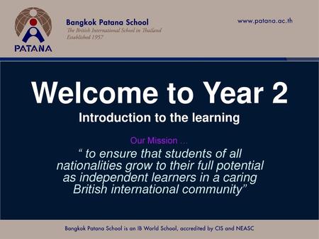 Welcome to Year 2 Introduction to the learning