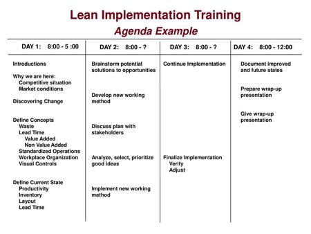 Lean Implementation Training Agenda Example