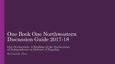 One Book One Northwestern Discussion Guide