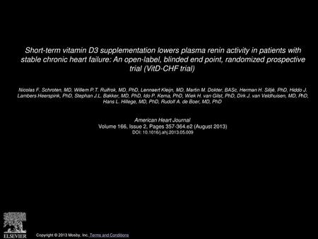 Short-term vitamin D3 supplementation lowers plasma renin activity in patients with stable chronic heart failure: An open-label, blinded end point, randomized.