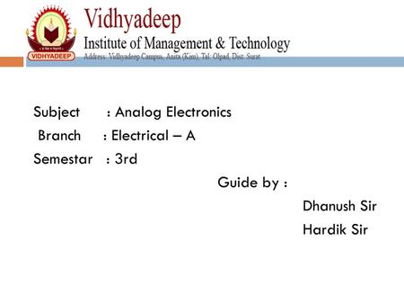 Subject      : Analog Electronics