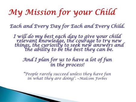 My Mission for your Child